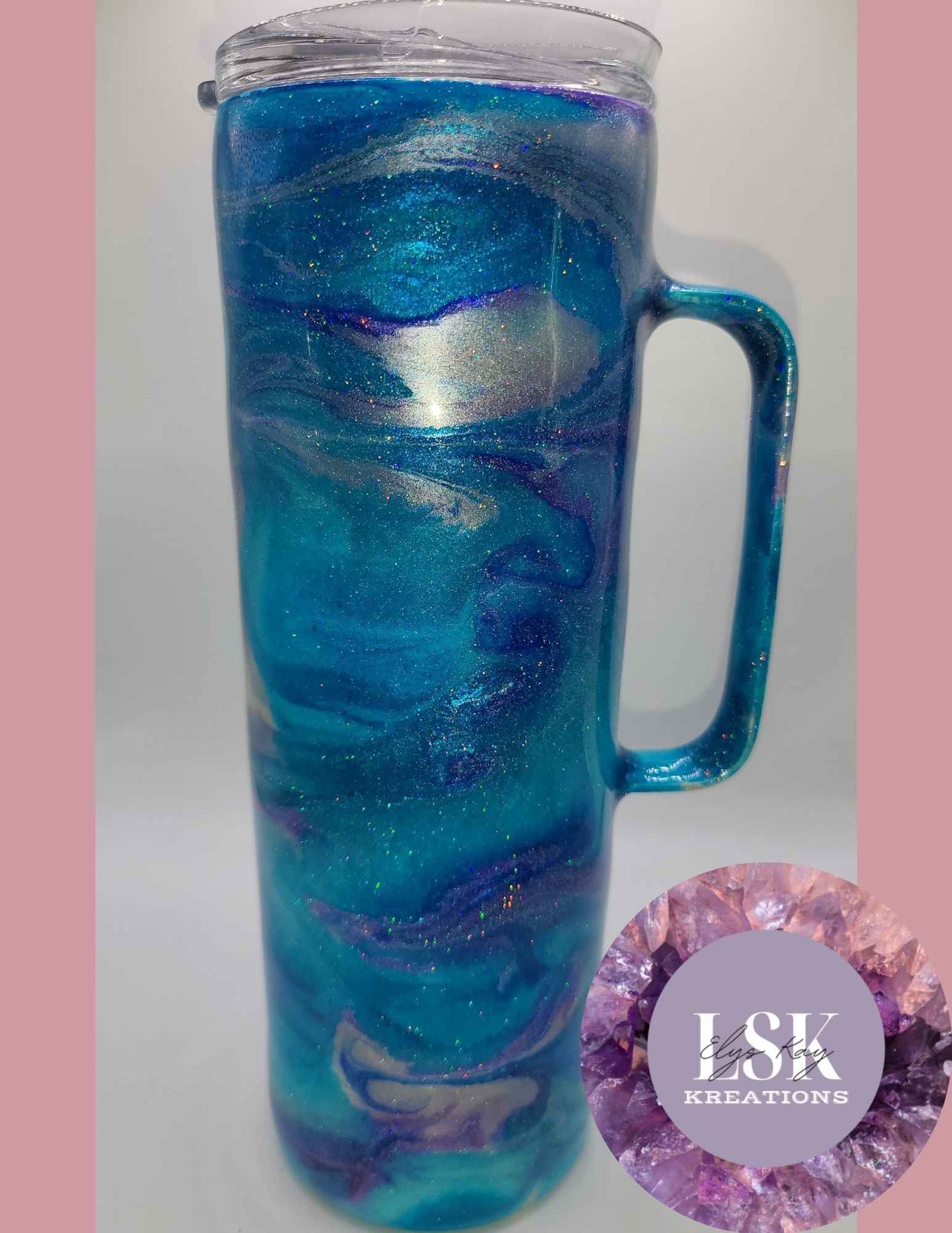 Blue, Purple, Silver Swirl 20 oz. Skinny Handle Tumbler