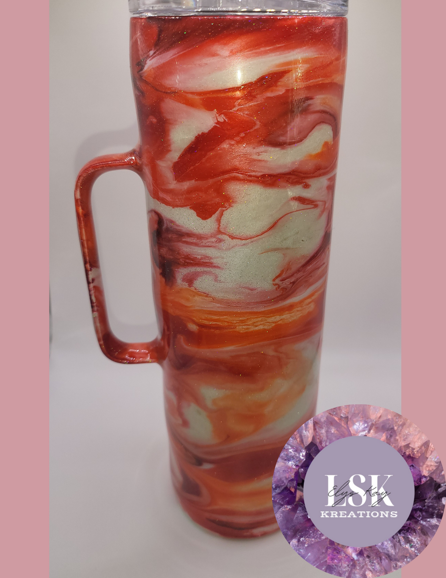 Red and White Swirl 30 oz. Skinny Handle Tumbler